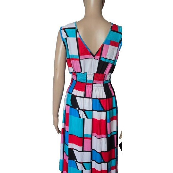 Julia Maxi Dress multicolor V Neck smocked waist sleeveless Silk Blend size M/L - Picture 5 of 8